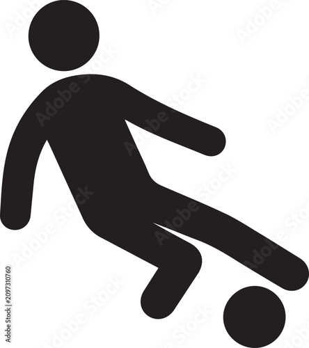 Tableau sur toile Black and white minimalist soccer player stick figure icon slide tackling for a