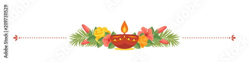 Diwali Diya Floral Divider Border Vector