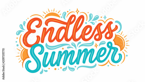 Endless summer colorful text with sun and decorative elements