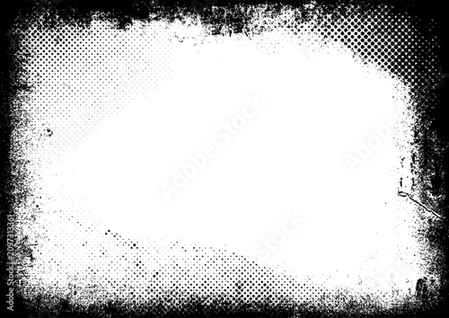 Detailed grunge style border design in black on white 