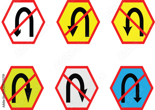 U Turn Prohibited Traffic Sign Vector Icon 