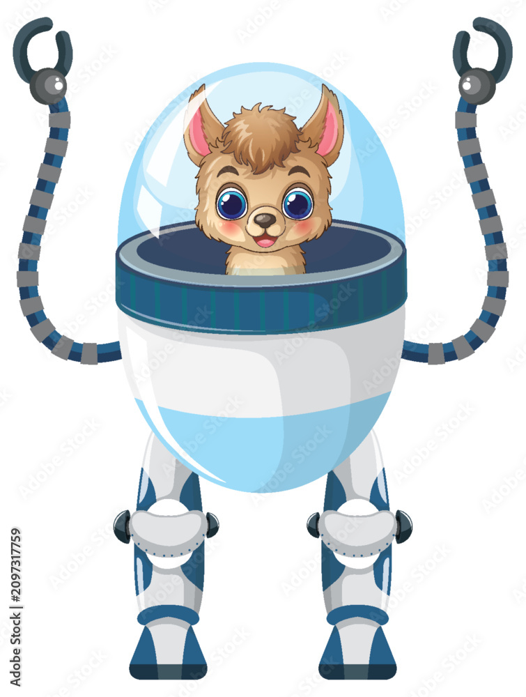 Fototapeta premium Cute Cartoon Alpaca Pilot Inside a Futuristic Robot Suit Vector