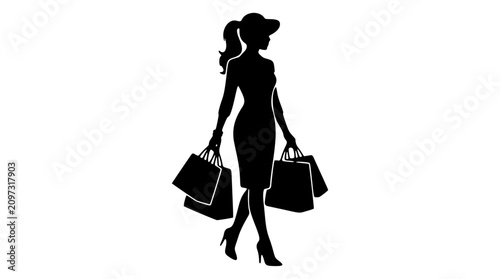 Foto Female model holding shopping bags silhouette