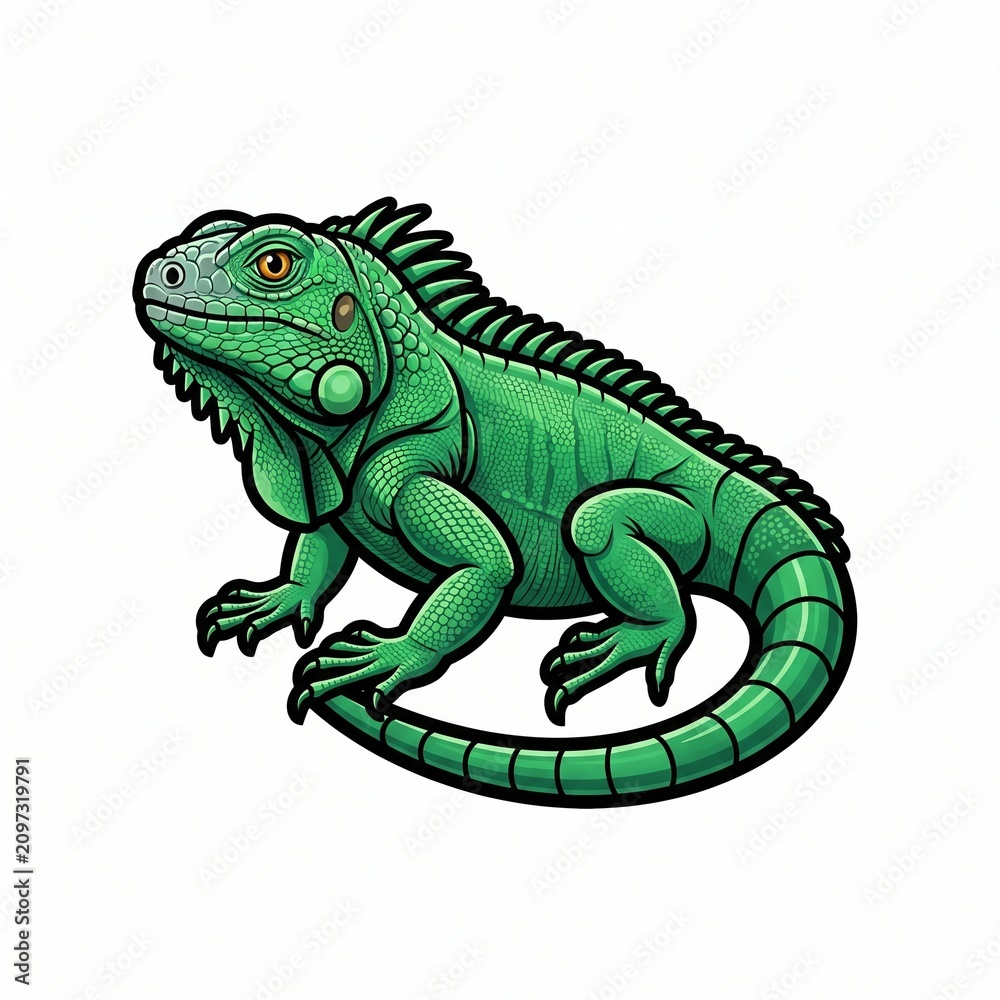 Fototapeta premium Green iguana illustration. Isolated lizard graphic.