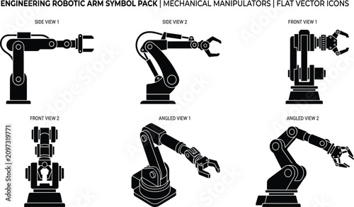 Konstfotografi Engineering, robotic, arm, symbol, pack, mechanical, manipulators, flat, vector,