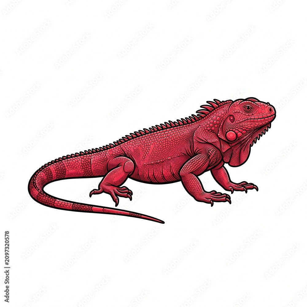 Fototapeta premium Red iguana illustration. Detailed lizard drawing isolated on white background.
