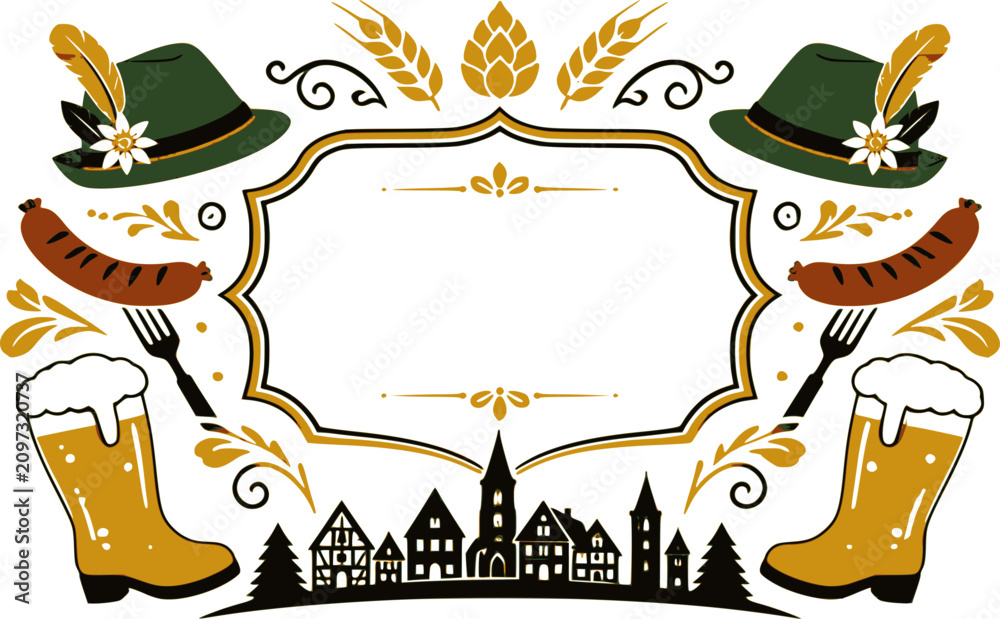 Naklejka premium Oktoberfest 2026 Greeting Banner with Beer and Pretzels