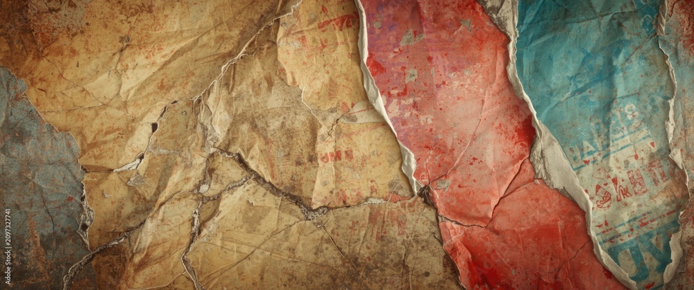 Fototapeta premium Textured Old Paper Surface with Creases and Colorful Tones