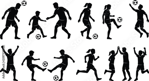 Photos Soccer football players silhouette set featuring male and female athletes kickin