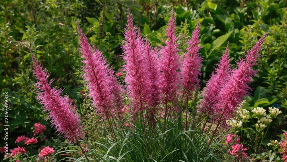 Obraz premium Pink Flowers Blooming in a Lush Garden Setting
