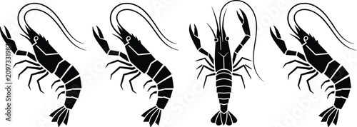 Photos Shrimp and prawn black silhouettes collection featuring diverse angles of gourme
