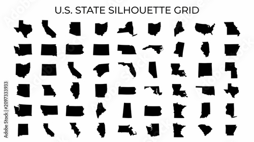 U.S. State Silhouette Collection – High‑Resolution Illustration Representing American Geography, State Borders, and Map Design for Education, Travel, and Creative Projects