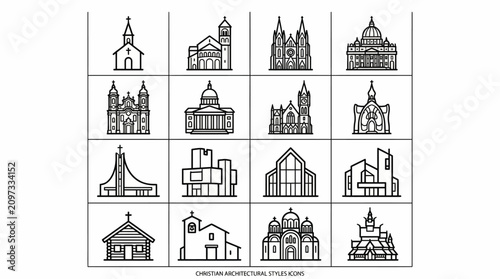 Religious Architecture Illustration Set – High‑Resolution Artwork Representing Global Churches, Cathedrals, and Temples for Cultural, Historical, and Creative Design Projects