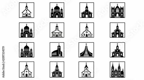 Religious Architecture Illustration Set – High‑Resolution Artwork Representing Global Churches, Cathedrals, and Temples for Cultural, Historical, and Creative Design Projects