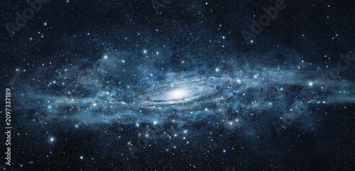 Schilderij op canvas Andromeda galaxy deep space astrophotography combined with shining stars in a ma