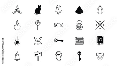 Принти на полотні Halloween icons set including witch hat cat ghost and candy