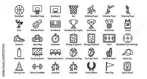 Obraz na płótnie Basketball Sports Thin Line Icon Set Editable Stroke Vector Collection