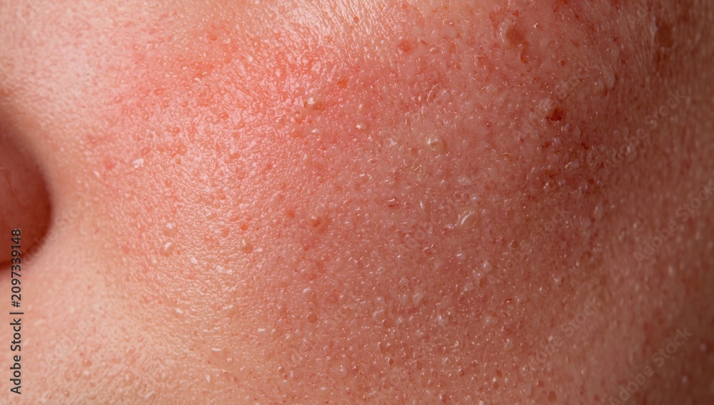 Fototapeta premium Skin close up highlighting rosacea redness and delicate blood vessel textures in affected areas
