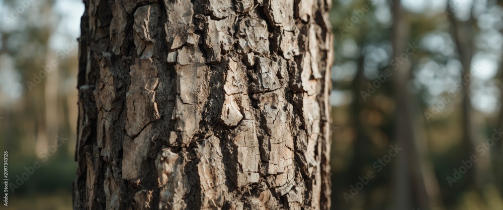 Fototapeta premium Textured Tree Bark Close-Up - Forest Background, Soft Focus, Natural Lighting