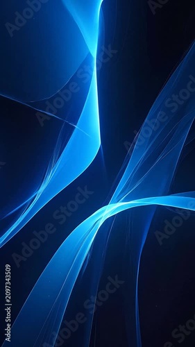 Glowing blue abstract waves curve on a black background