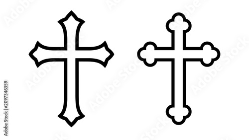 Foto Black outline ornate cross symbols isolated on white background