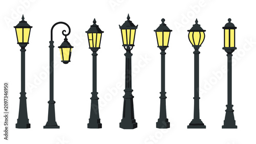 Photos Set of vintage street lamp illustrations isolated on white
