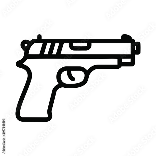 Fotografi Clean Line Art Silhouette of a Modern Handgun Pistol Weapon Icon