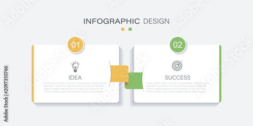 Business infographic template design icon 2 option or steps. Steps business data visualization timeline process infographic template design with icons. Vector illustration.