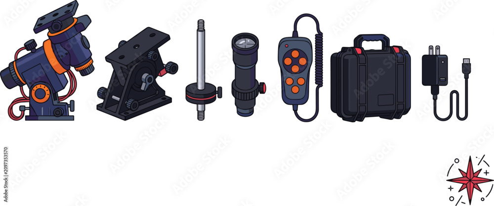 Εκτύπωση καμβά Astrophotography Star Tracker and Telescope Mount Equipment Icon Set with Polar