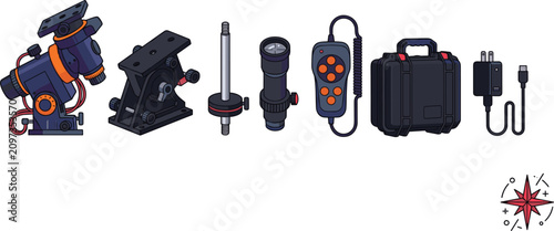 Canvas-taulu Astrophotography Star Tracker and Telescope Mount Equipment Icon Set with Polar
