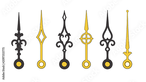 Schilderij op canvas Set of ornate clock hands in black and gold vector design