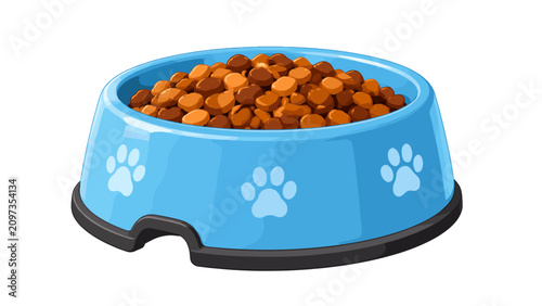 Canvas Print Blue pet food bowl filled with dry kibble vector illustration