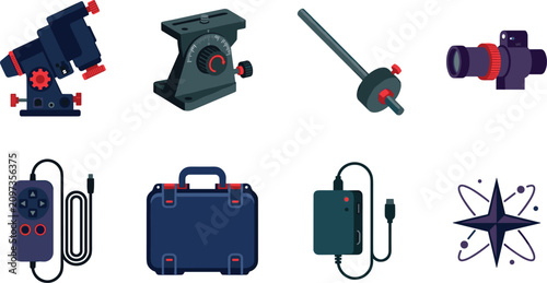 Canvas-taulu Equatorial Telescope Mount and Astrophotography Gear Icon Set with Star Tracker,