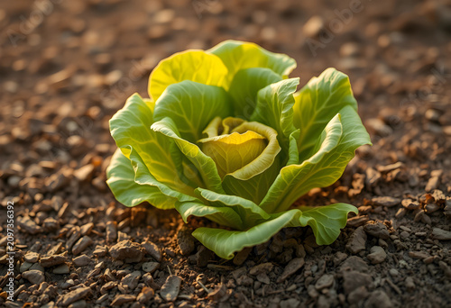 Fresh lettuce growing in so...