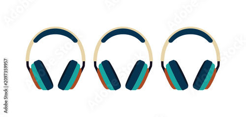 Photos Retro wireless headphones vector in flat cartoon style featuring vintage audio devices for music and entertainment design