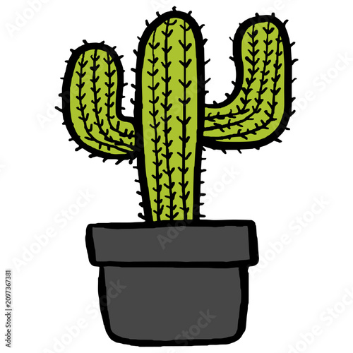 Cactus Pot Home Cute Plant Cartoon Illustration Vector