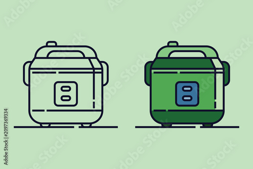 Cuadro en lienzo Rice cooker vector icon set in outline and filled flat styles