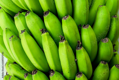 Banana on white background, Fresh green banana bunch