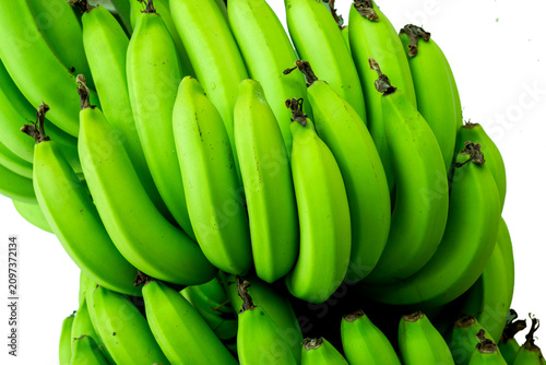 Banana on white background, Fresh green banana bunch