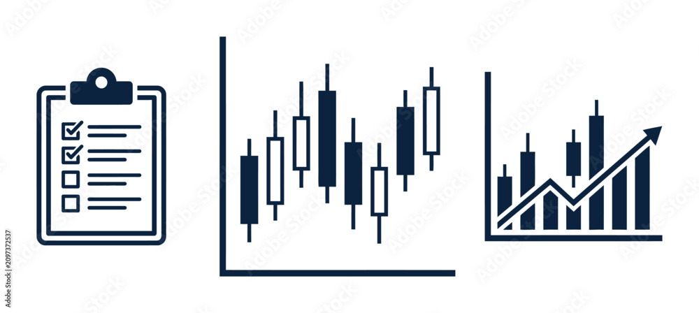Obraz premium Clipboard and financial graph chart icons