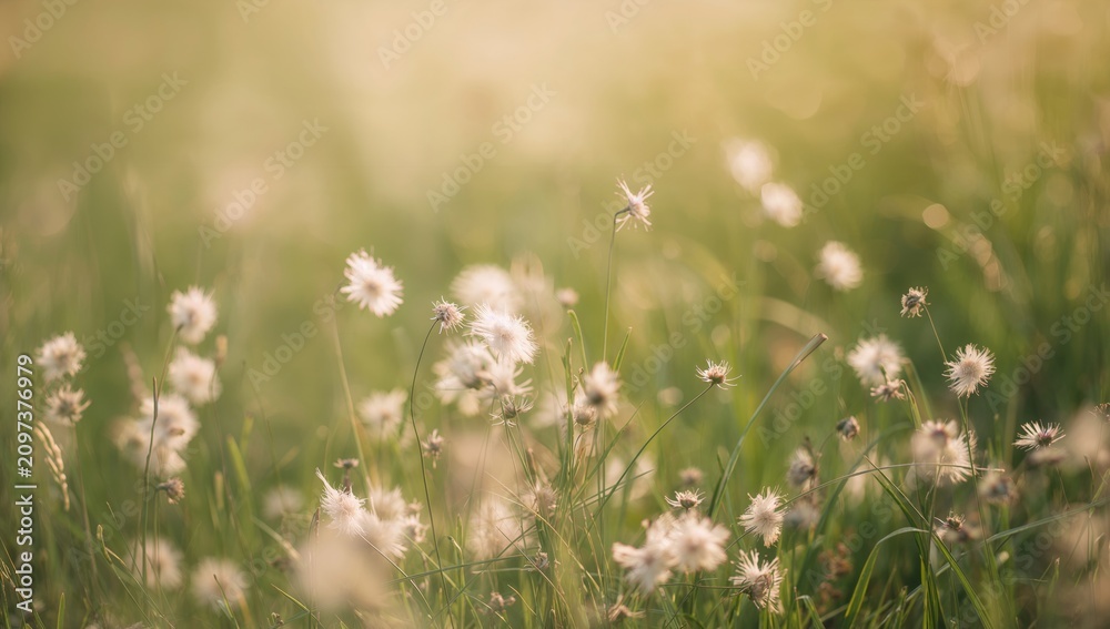 Fototapeta premium Soft Focus Wildflowers in a Sunlit Meadow During Spring