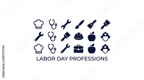 Labor Day professions occupation icon set