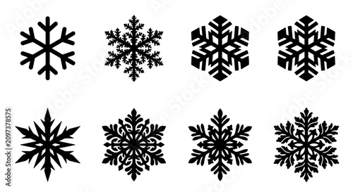 Cuadro en lienzo 70 Set of 8 Black Snowflake Icons, Vector Graphics for Winter Holidays and Chris