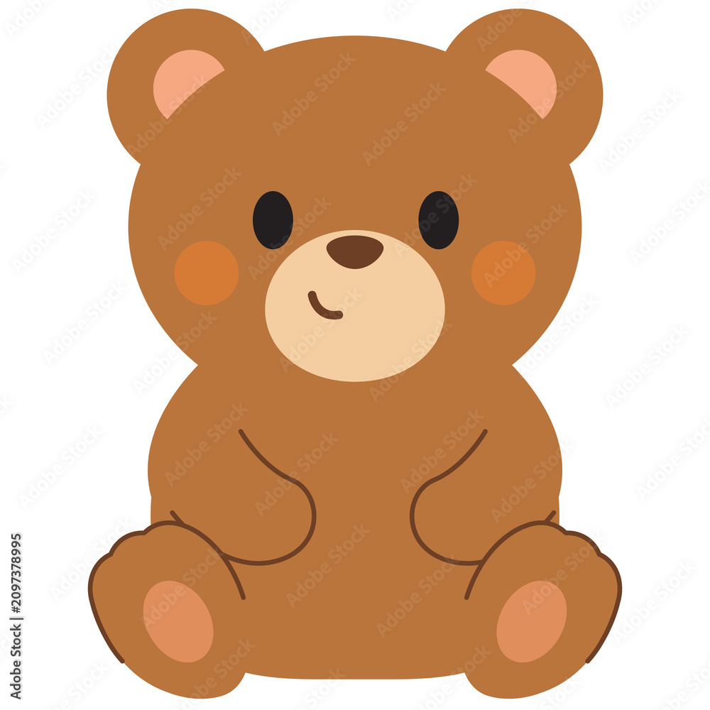 Obraz premium Cute Cartoon Brown Teddy Bear Sitting Illustration