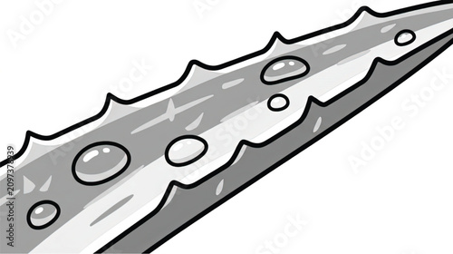 Close-up illustration of an aloe vera leaf with water droplets, smooth cartoon style