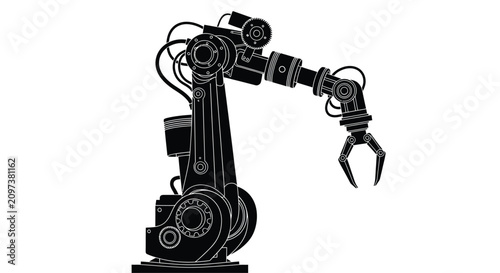 Robotic arm silhouette against a white background detailed mechanical design