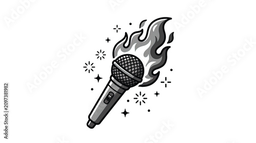 Microphone on Fire Vector Illustration - Hot Performance, Music, and Rock Star Concept