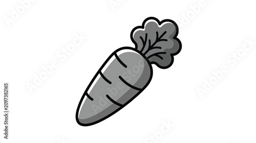 Minimalist Vector Illustration of a Single Carrot Icon with Gray Tones and Black Outline on White Background
