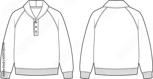 Tableau sur toile Technical fashion flat sketch of a men's shawl collar pullover sweater with butt
