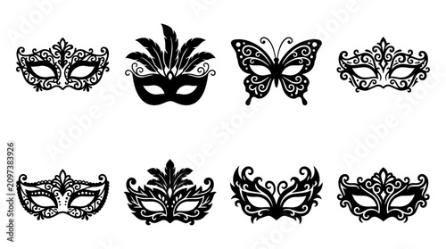 Masquerade Masks Collection Black Silhouette Vector Icons